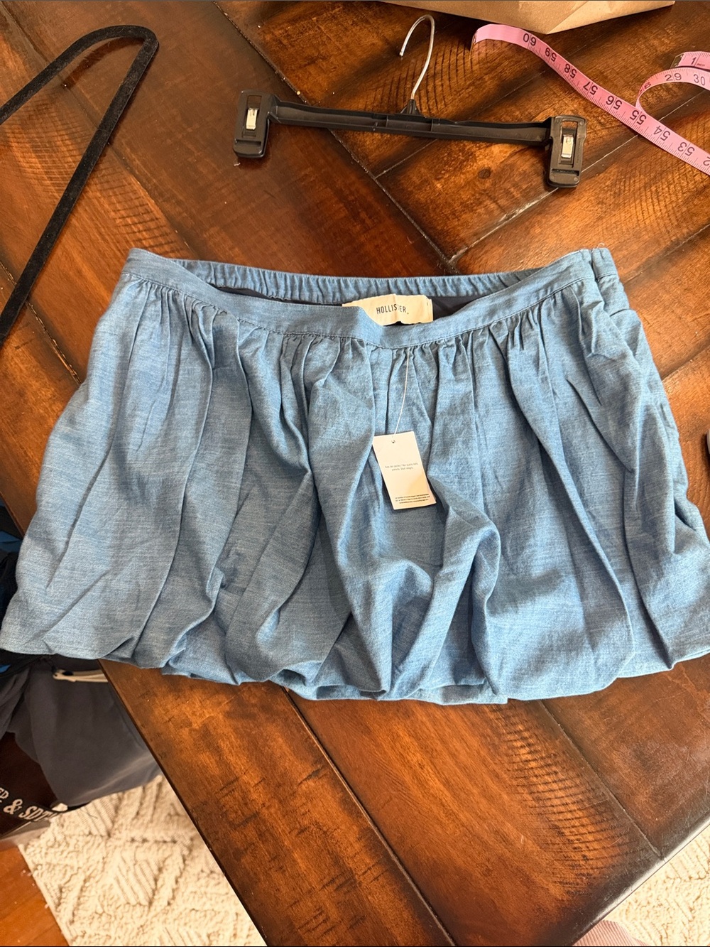 Hollister Chambray Blue Gathered Mini Skirt